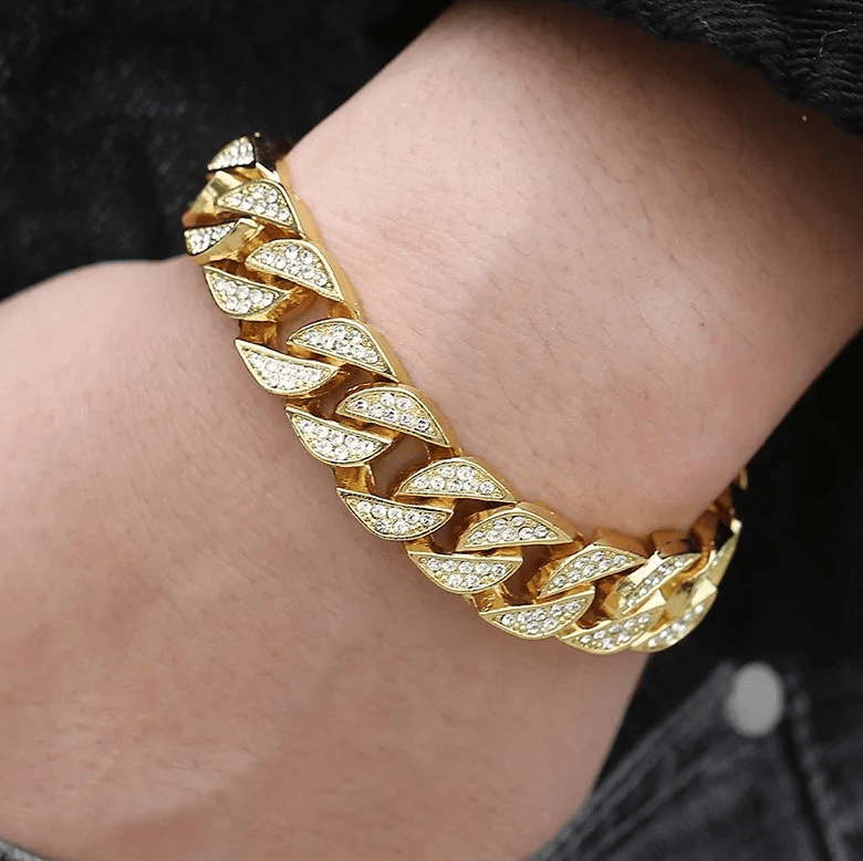 18k Gold & Diamond Laced Cuban Chain Bracelet