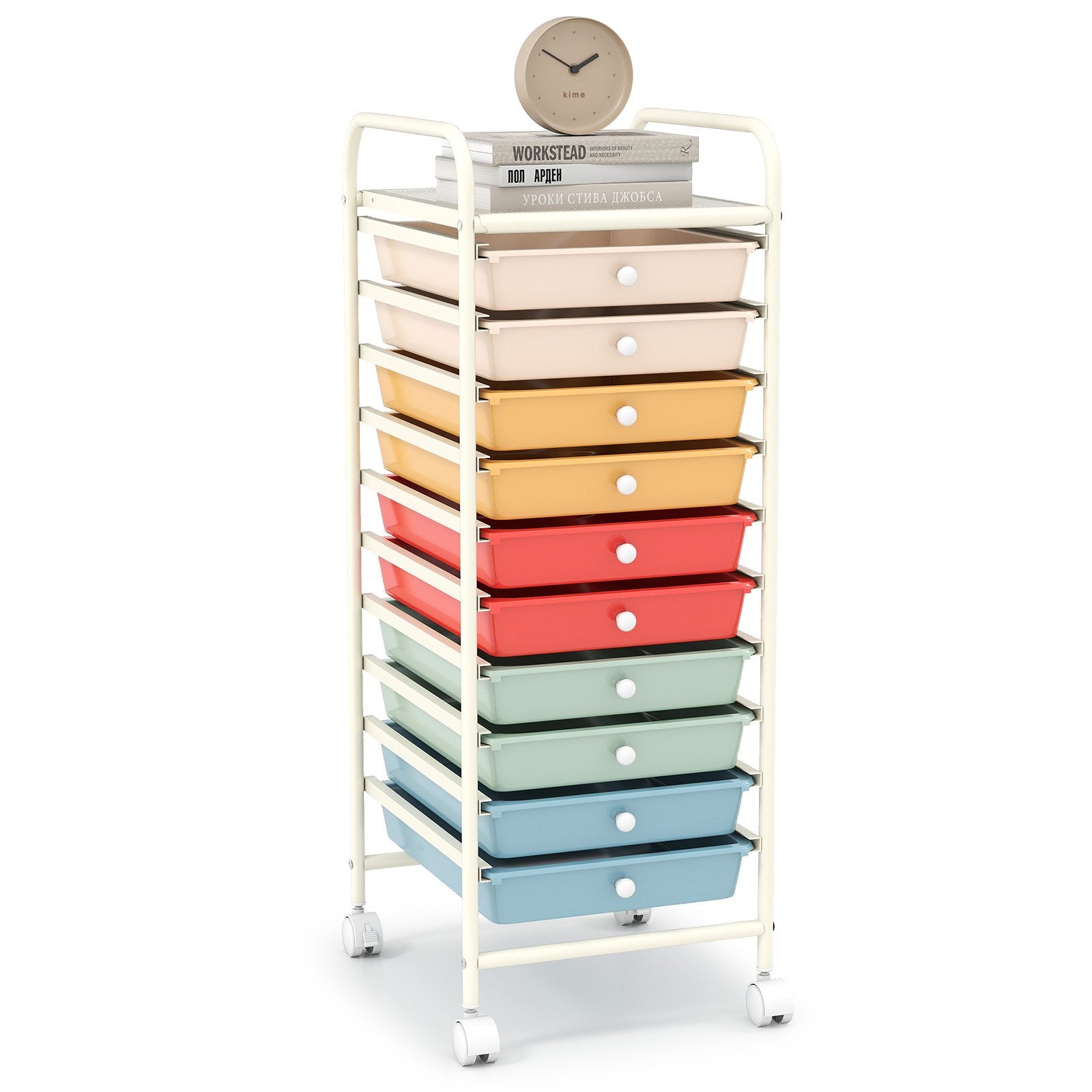 10 Drawer Rolling Storage Cart Organizer with 4 Universal Casters-Macaron Multicolor