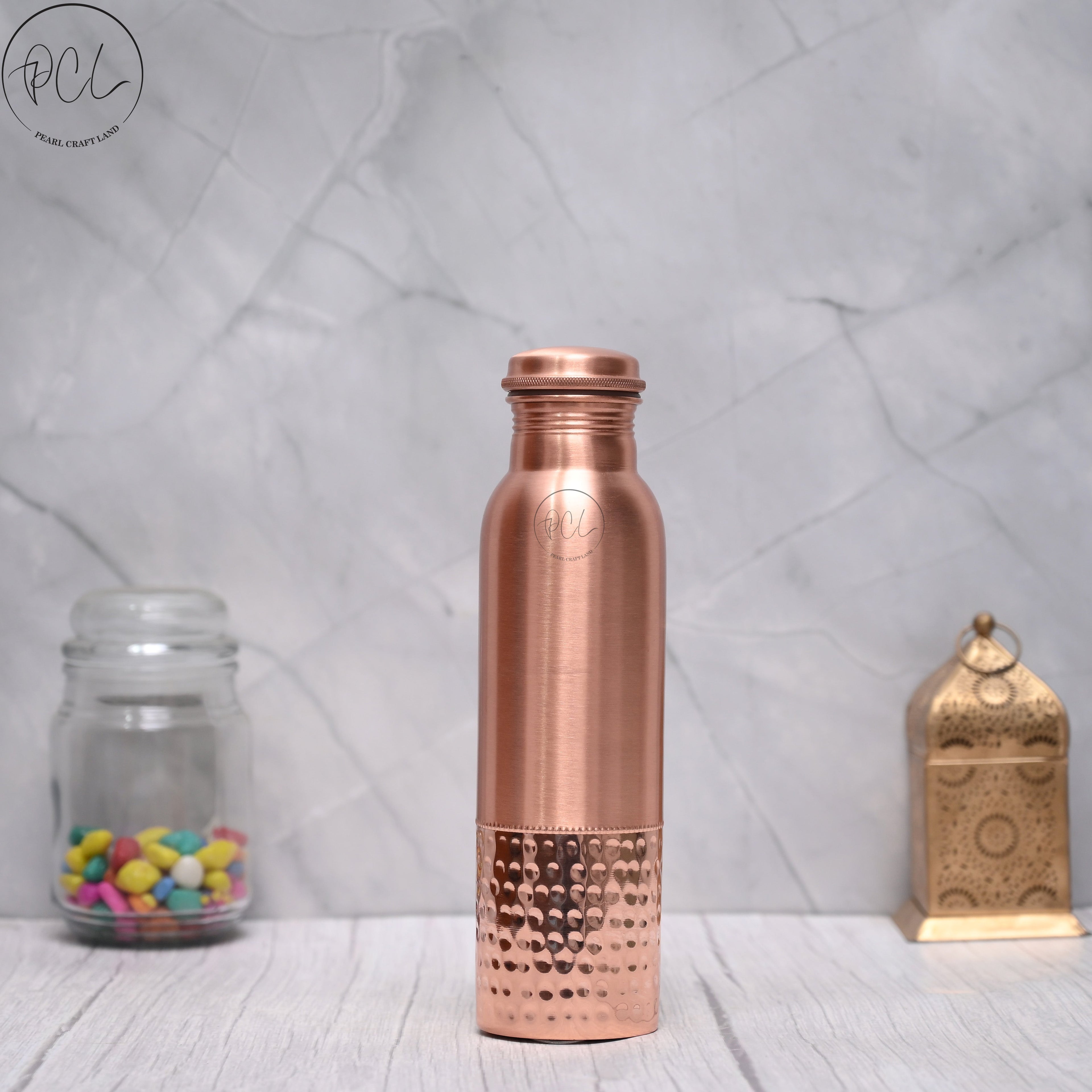 100% Pure Copper Water Bottle 950ML | Half-Hammered Ayurvedic Design | Handcrafted, Leak-Proof & Sustainable