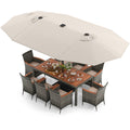 11 Pieces Patio Dining Set with 15 Feet Double-Sided Patio Umbrella Base Included-Beige