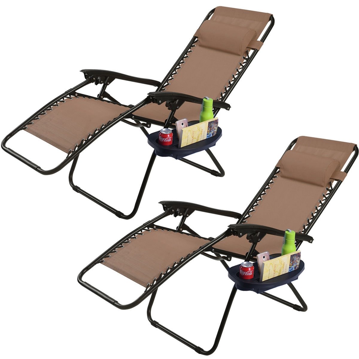 2 Pieces Folding Lounge Chair with Zero Gravity - Beige