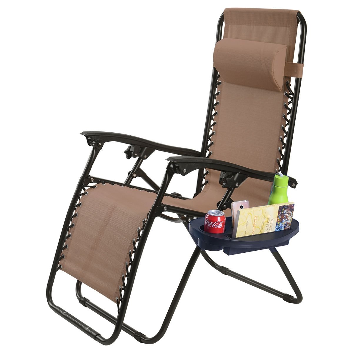 2 Pieces Folding Lounge Chair with Zero Gravity - Beige