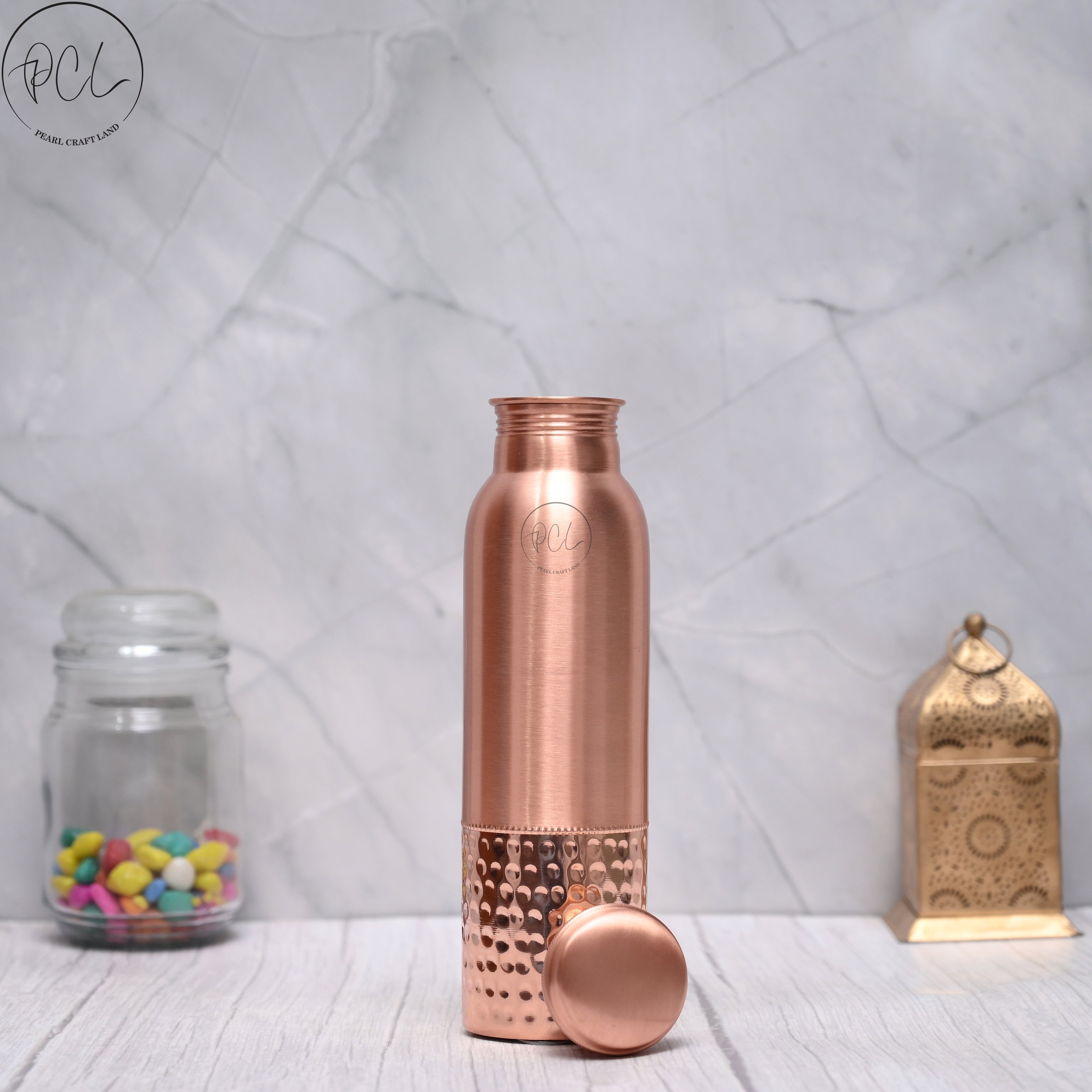 100% Pure Copper Water Bottle 950ML | Half-Hammered Ayurvedic Design | Handcrafted, Leak-Proof & Sustainable