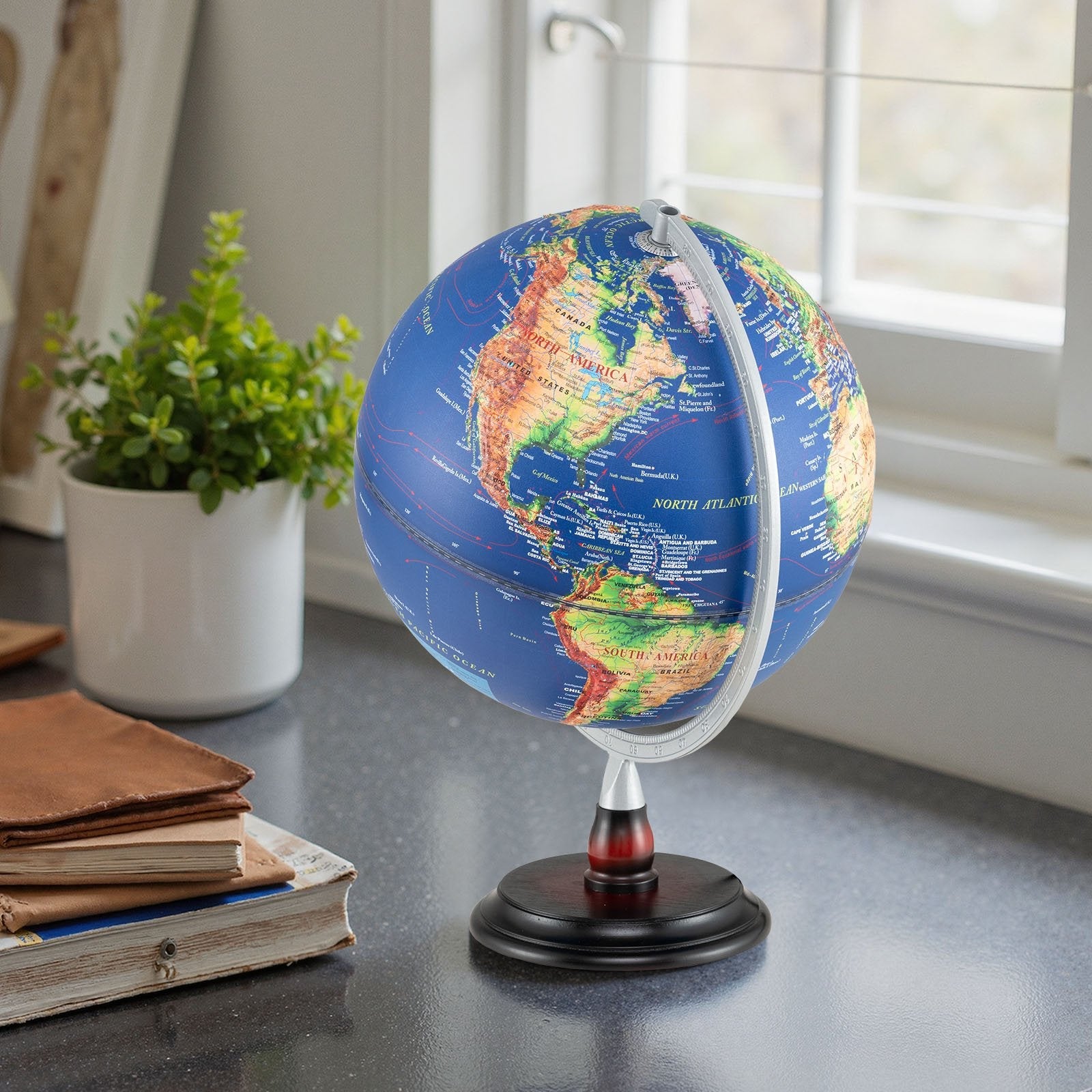 12 Inch Illuminated World Globe Antique Light up Globe Night Lamp-Bronze