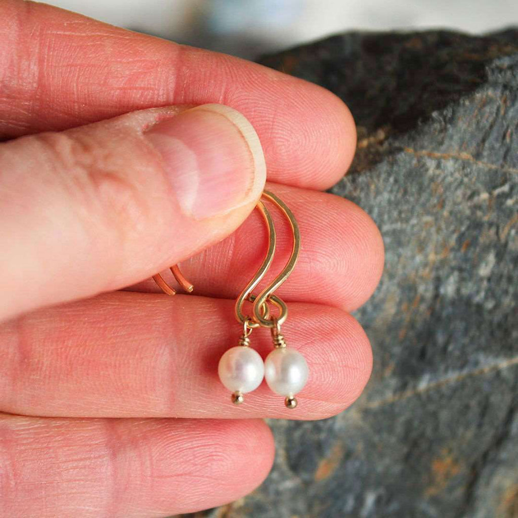 14K Gold Fill - SMALL Hammered Hoops with Freshwater Pearls