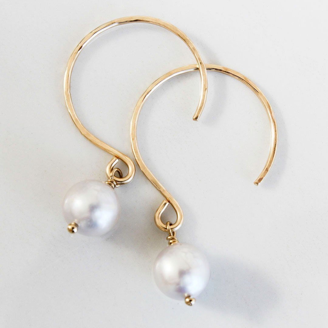 14K Gold Fill - LARGE Hammered Hoops with Freshwater Pearls