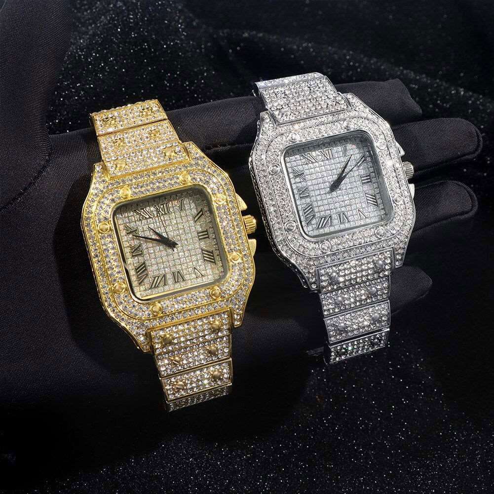 14MM Cuban Link Chain, Bracelet and Watch Set - Silver
