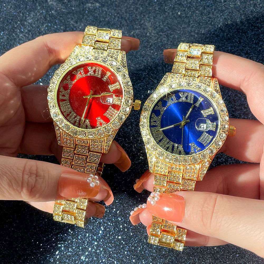 14MM Cuban Link Chain, Bracelet, Red Face Watch - Silver