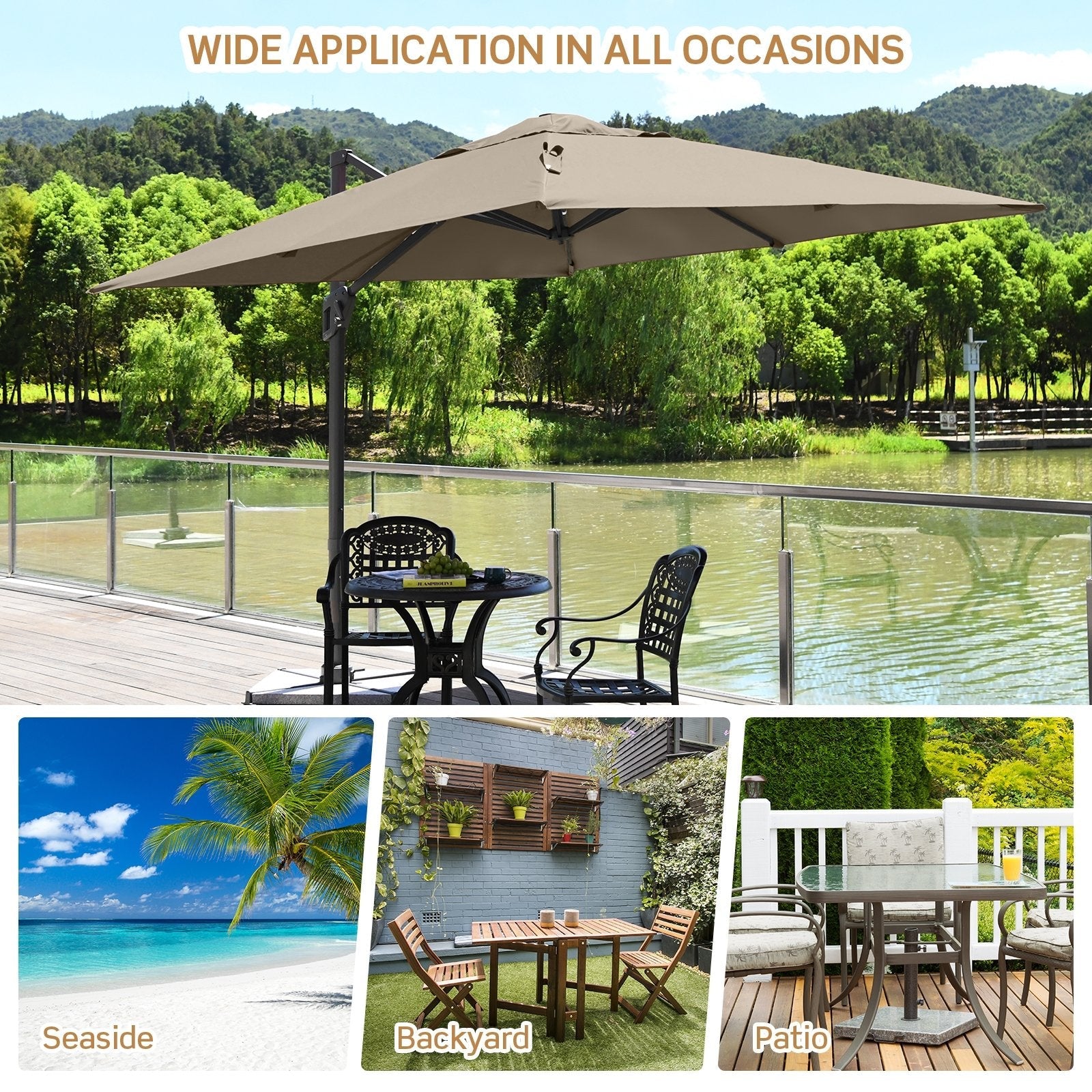 10 x 10 Feet Patio Offset Cantilever Umbrella with Aluminum 360-degree Rotation Tilt-Beige