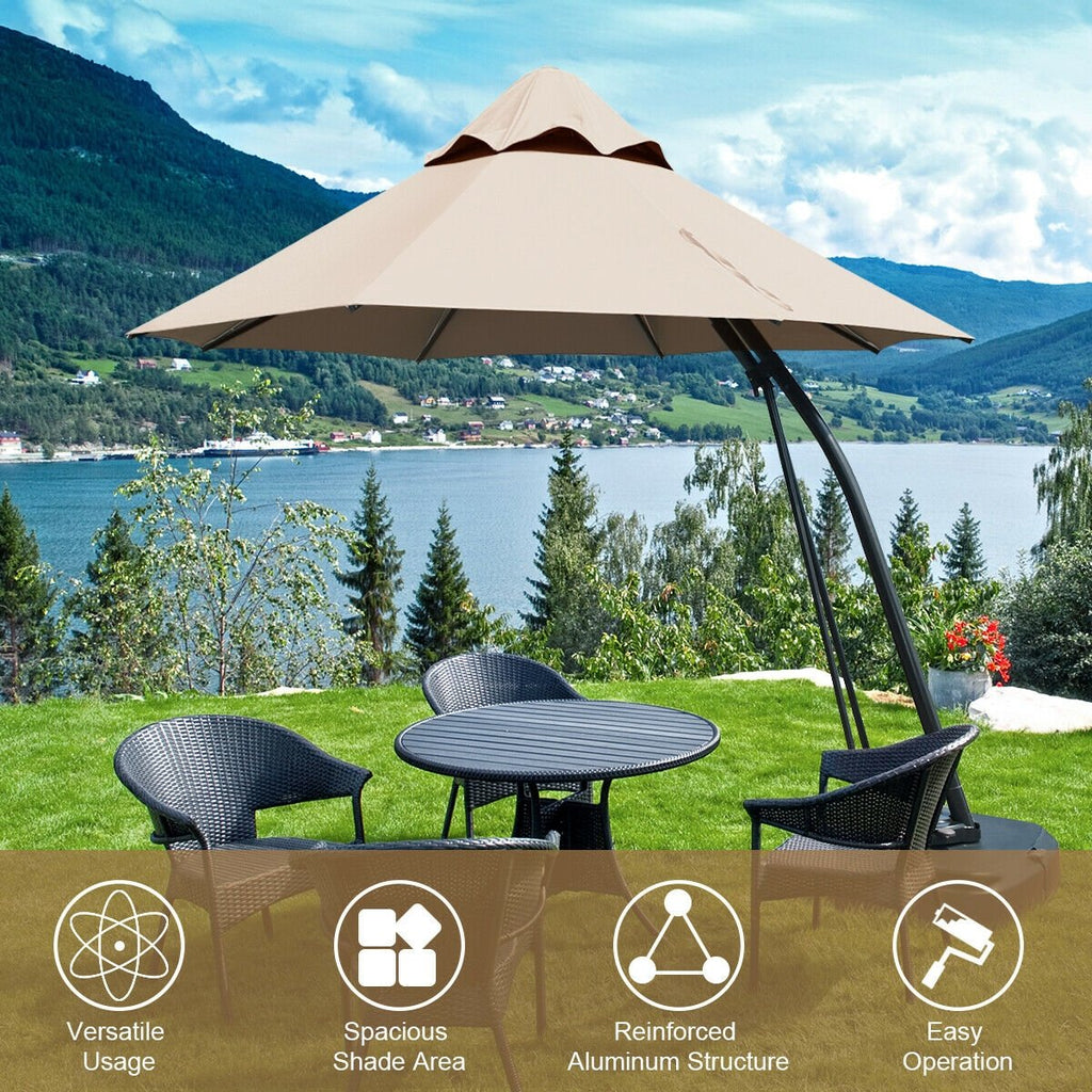 11 Feet Outdoor Cantilever Hanging Umbrella with Base and Wheels-Beige