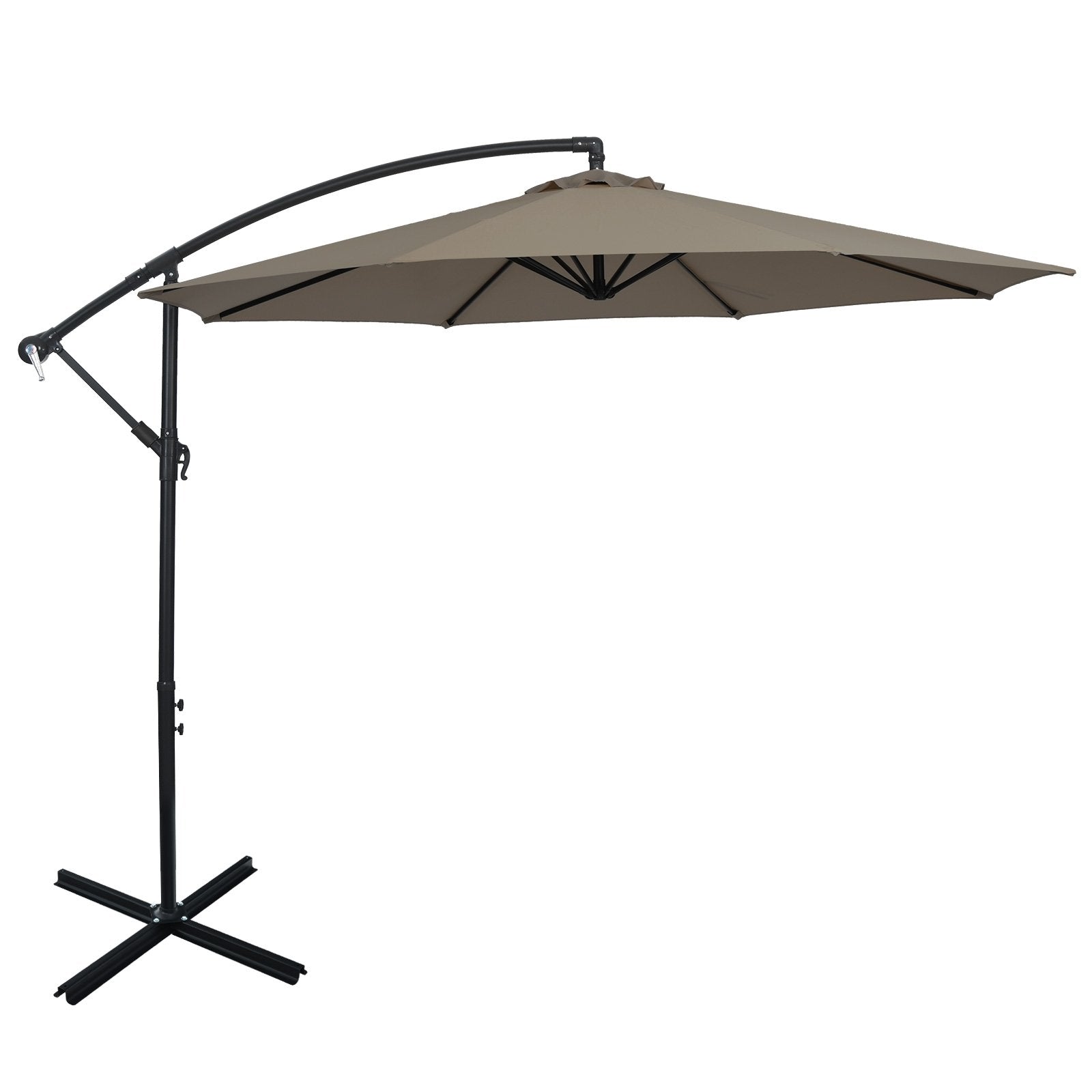 10FT Offset Umbrella with 8 Ribs Cantilever and Cross Base Tilt Adjustment-Beige
