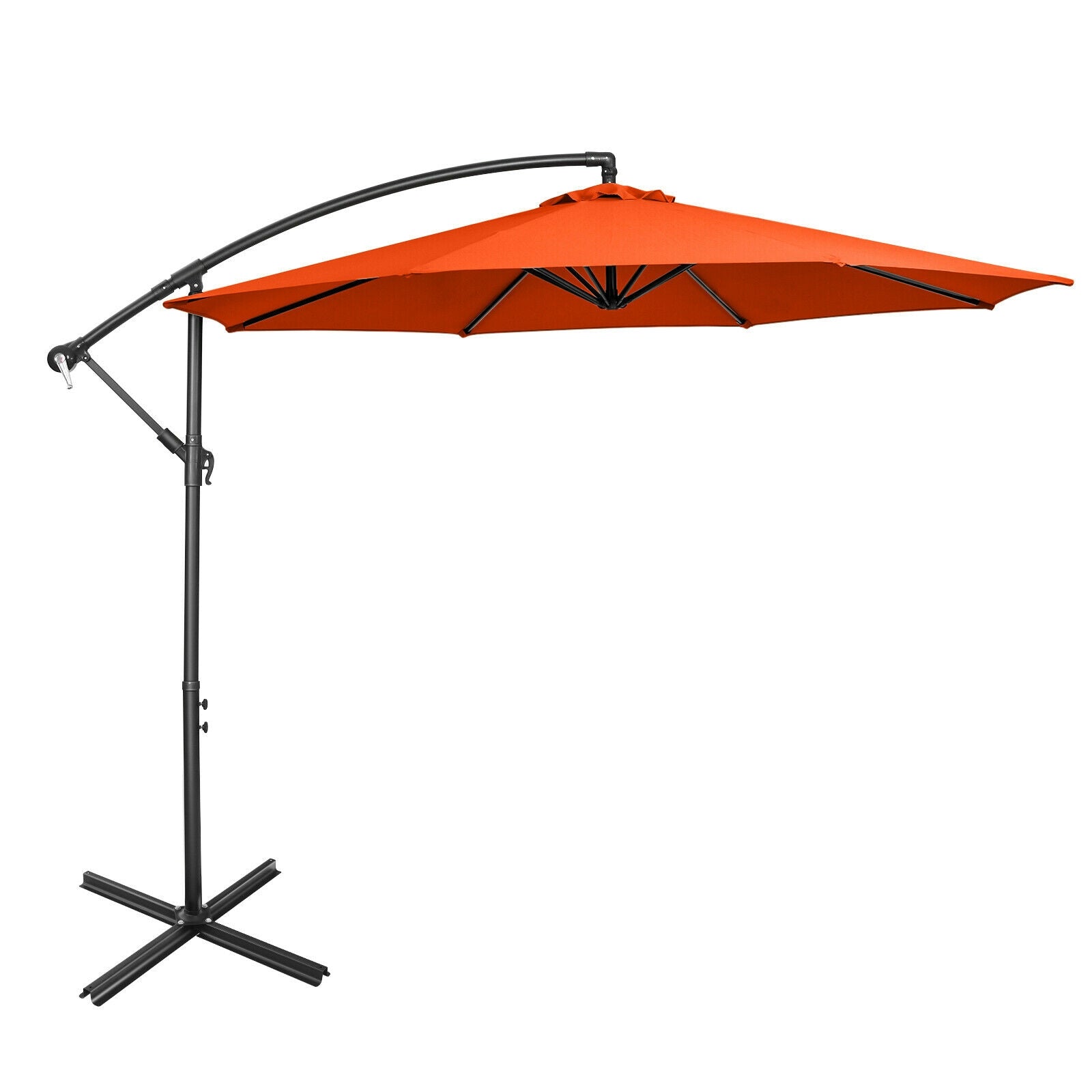 10FT Offset Umbrella with 8 Ribs Cantilever and Cross Base Tilt Adjustment-Beige