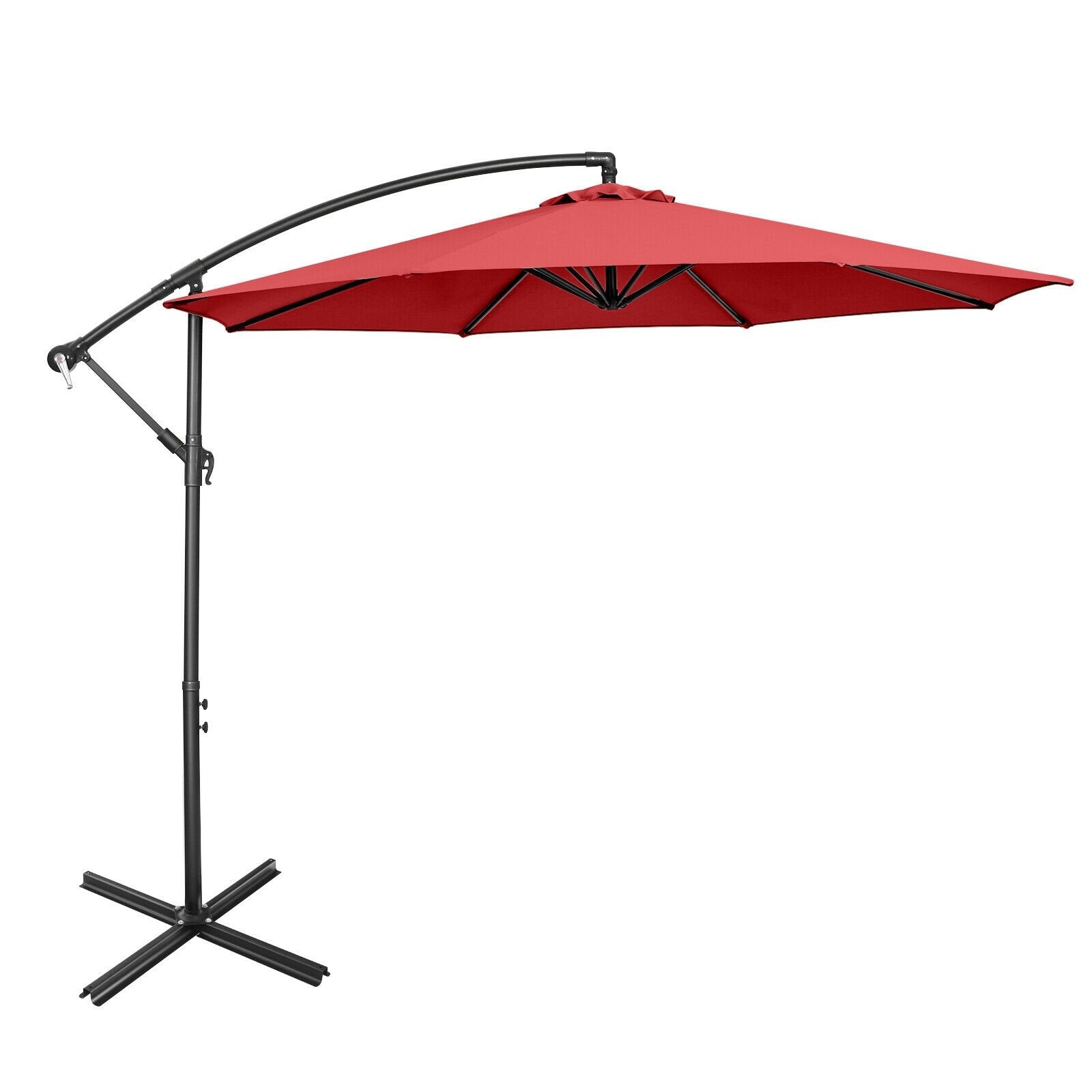 10FT Offset Umbrella with 8 Ribs Cantilever and Cross Base Tilt Adjustment-Beige