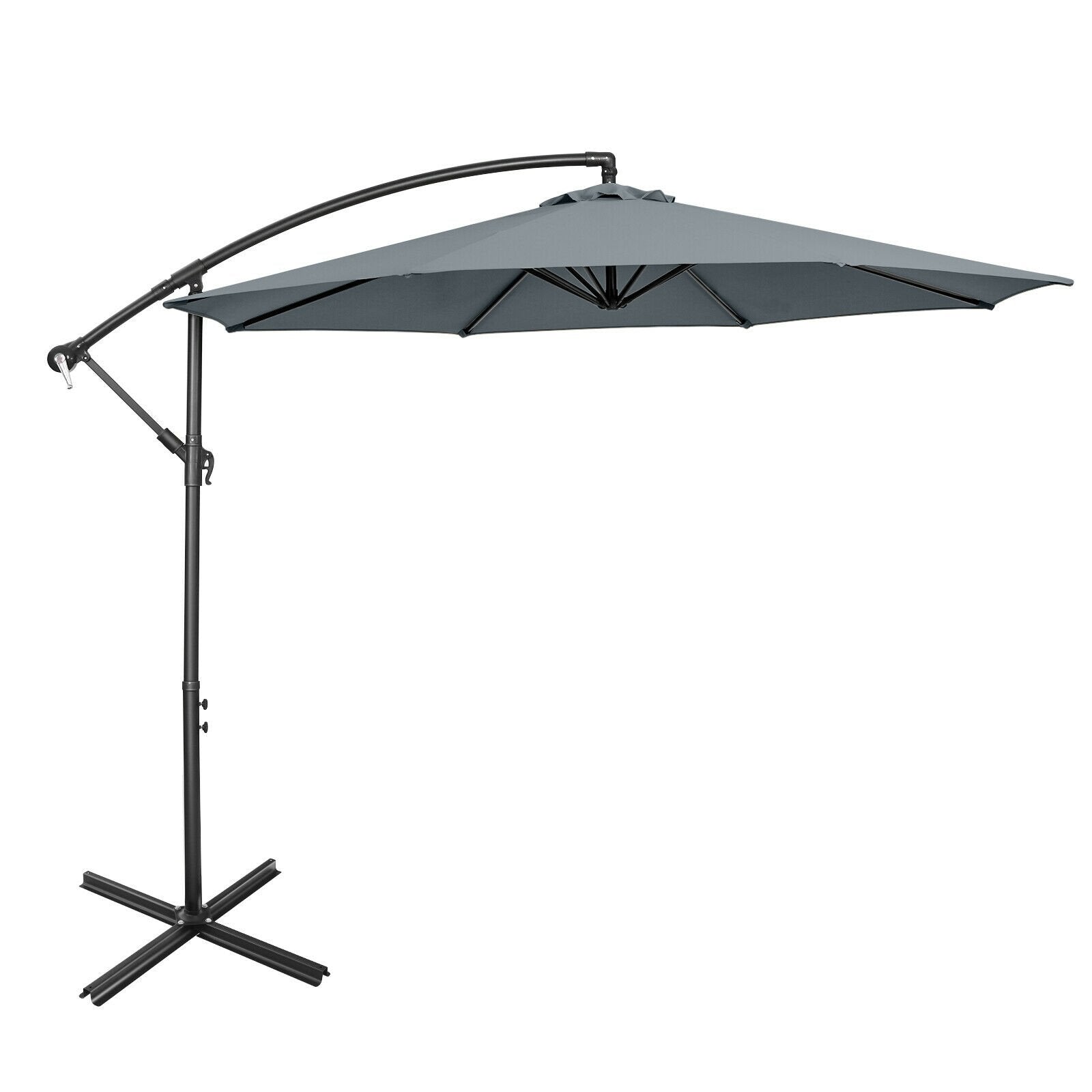 10FT Offset Umbrella with 8 Ribs Cantilever and Cross Base Tilt Adjustment-Beige