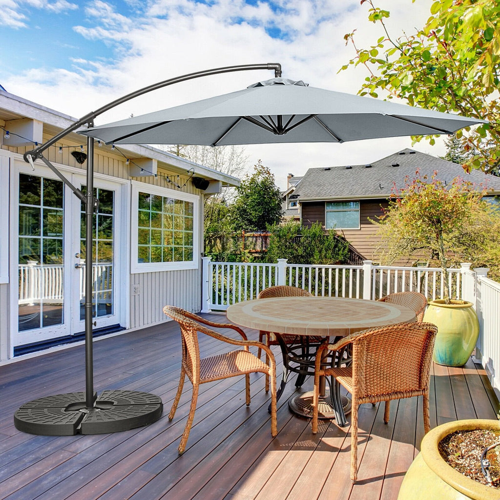 10FT Offset Umbrella with 8 Ribs Cantilever and Cross Base Tilt Adjustment-Beige