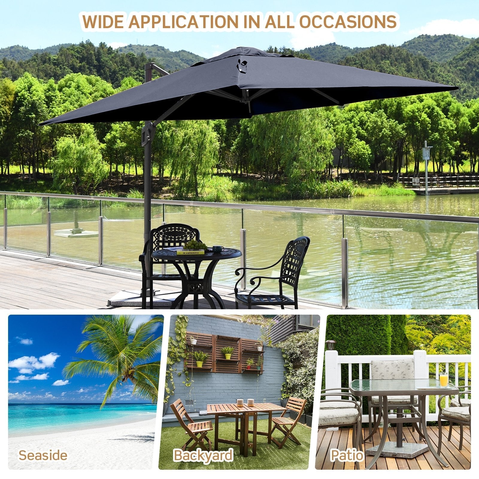10 x 10 Feet Patio Offset Cantilever Umbrella with Aluminum 360-degree Rotation Tilt-Beige