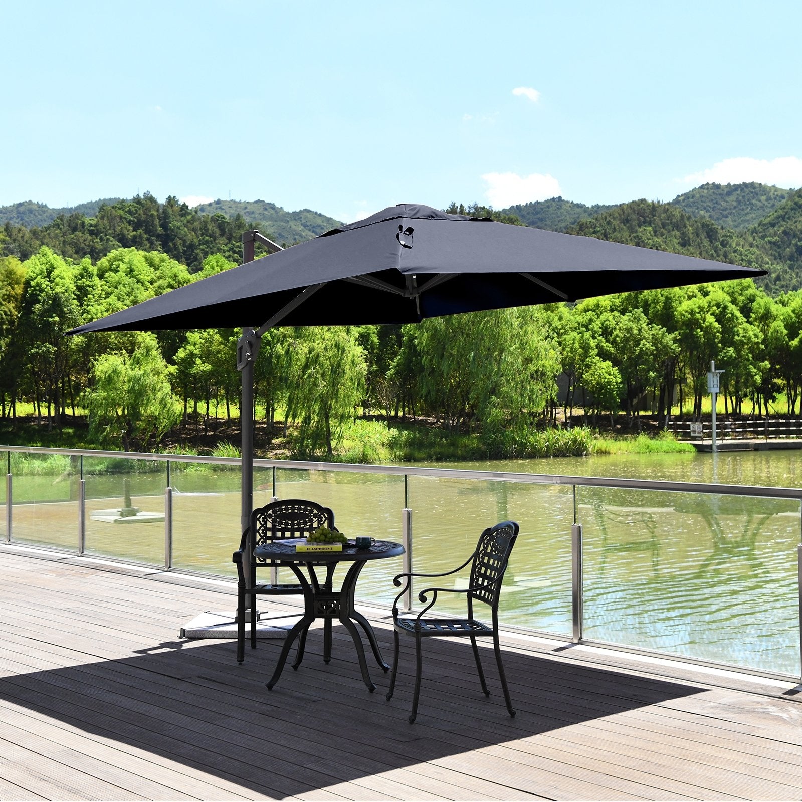 10 x 10 Feet Patio Offset Cantilever Umbrella with Aluminum 360-degree Rotation Tilt-Beige