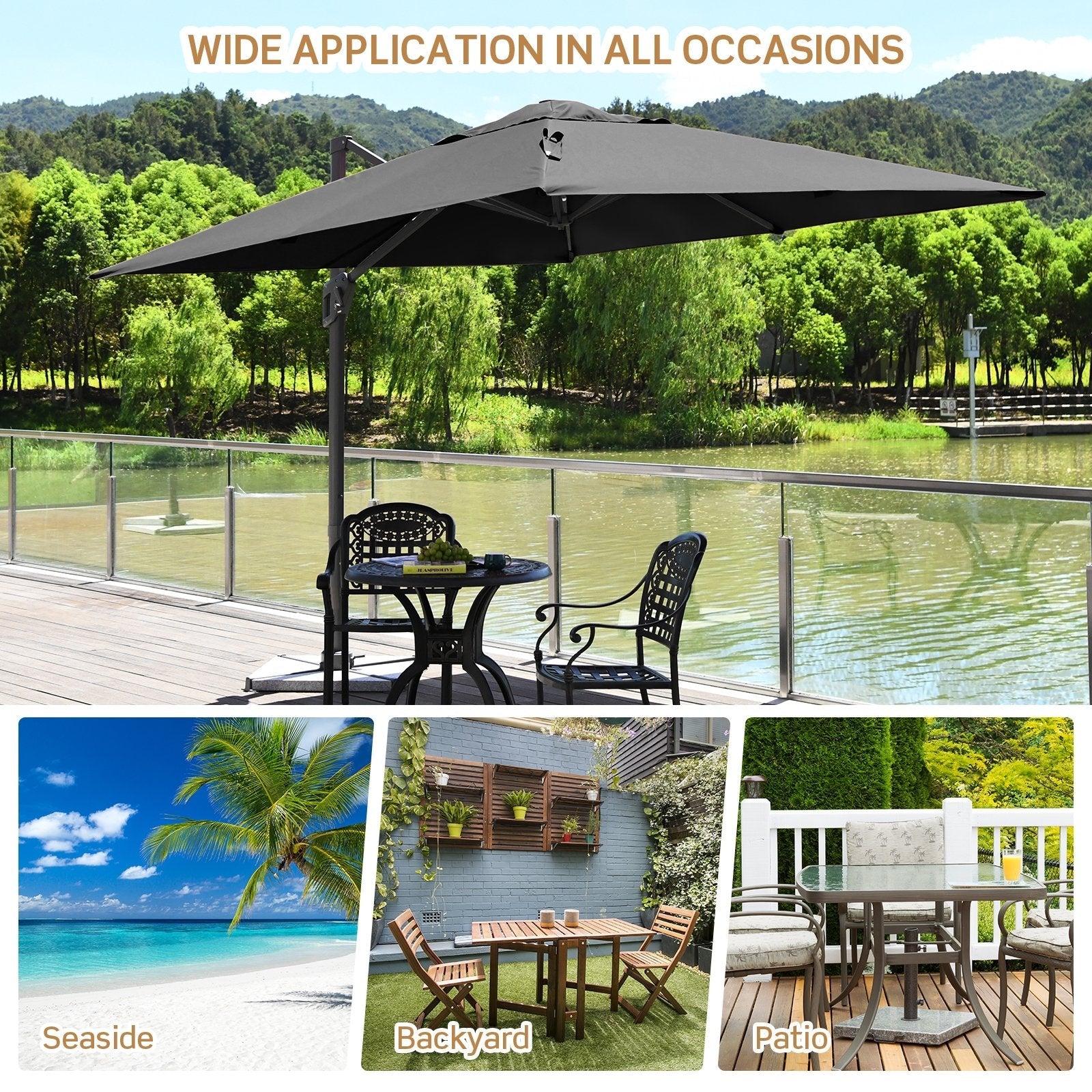 10 x 10 Feet Patio Offset Cantilever Umbrella with Aluminum 360-degree Rotation Tilt-Beige