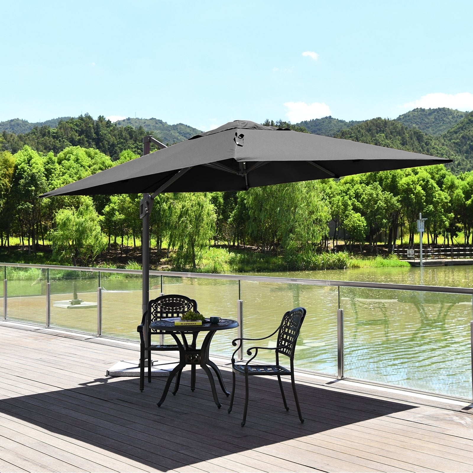 10 x 10 Feet Patio Offset Cantilever Umbrella with Aluminum 360-degree Rotation Tilt-Beige
