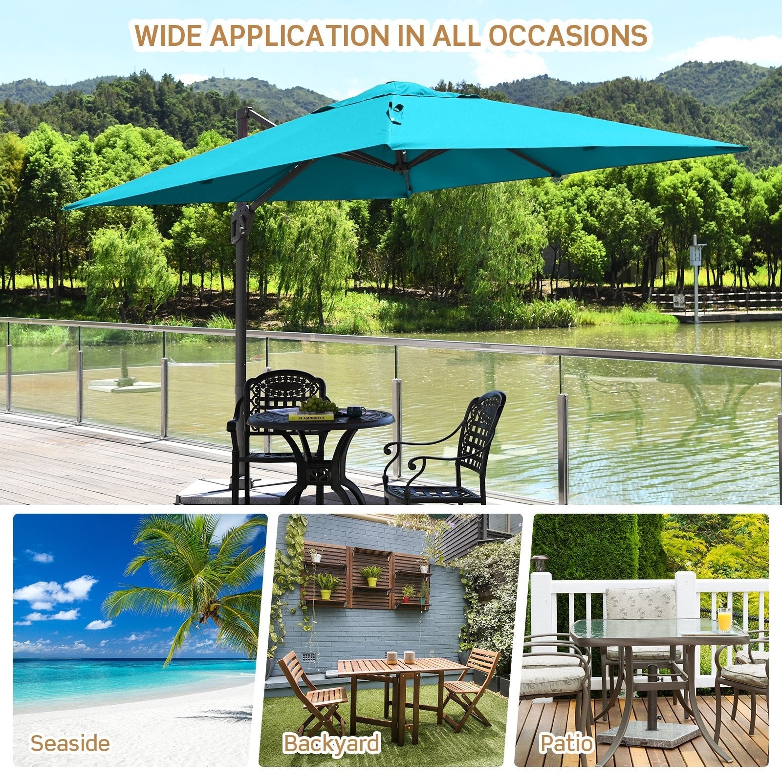 10 x 10 Feet Patio Offset Cantilever Umbrella with Aluminum 360-degree Rotation Tilt-Beige
