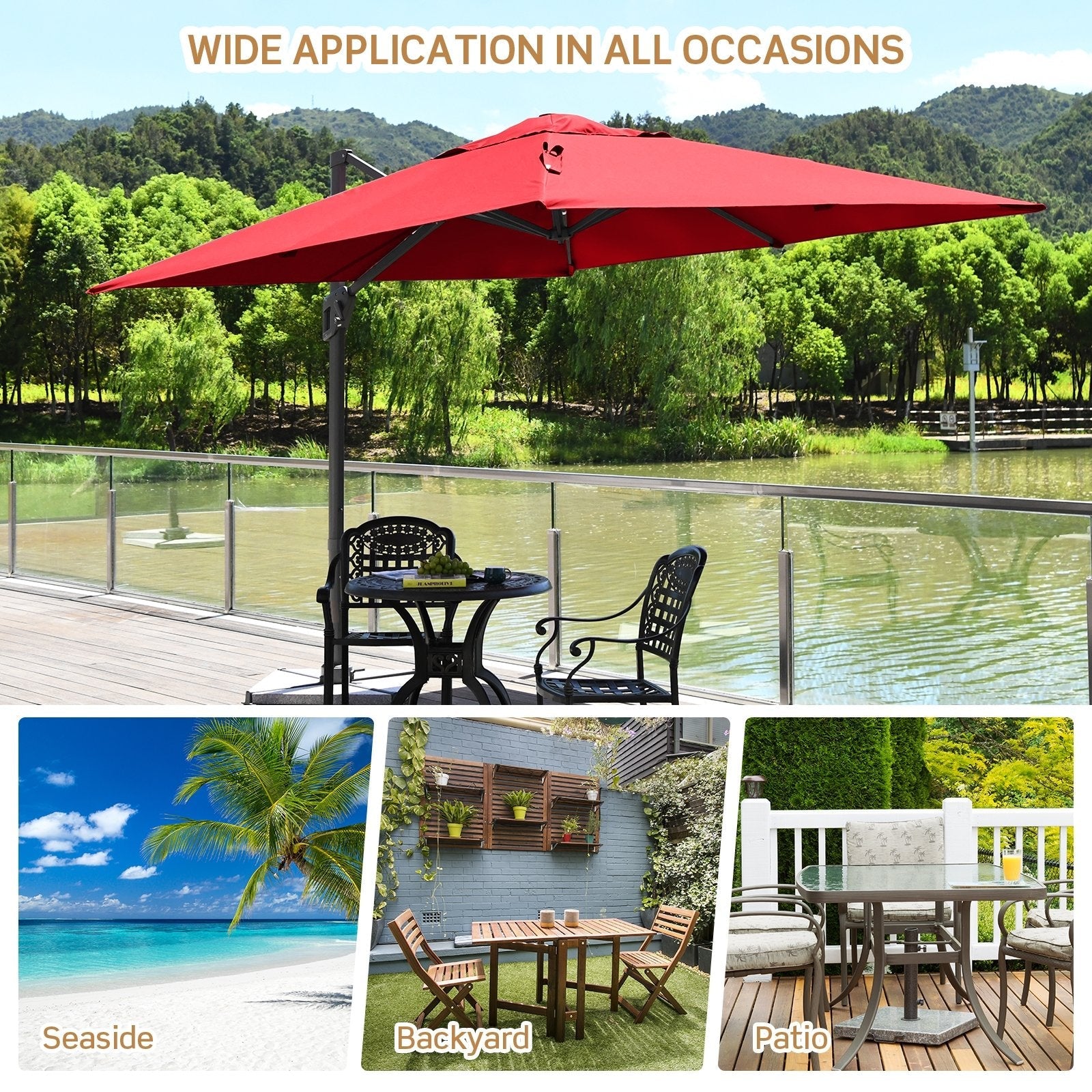 10 x 10 Feet Patio Offset Cantilever Umbrella with Aluminum 360-degree Rotation Tilt-Beige