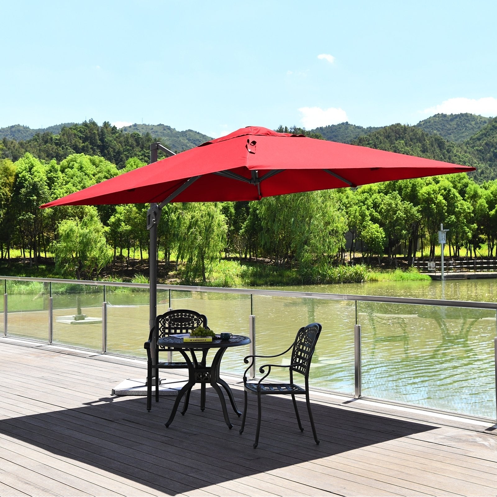 10 x 10 Feet Patio Offset Cantilever Umbrella with Aluminum 360-degree Rotation Tilt-Beige