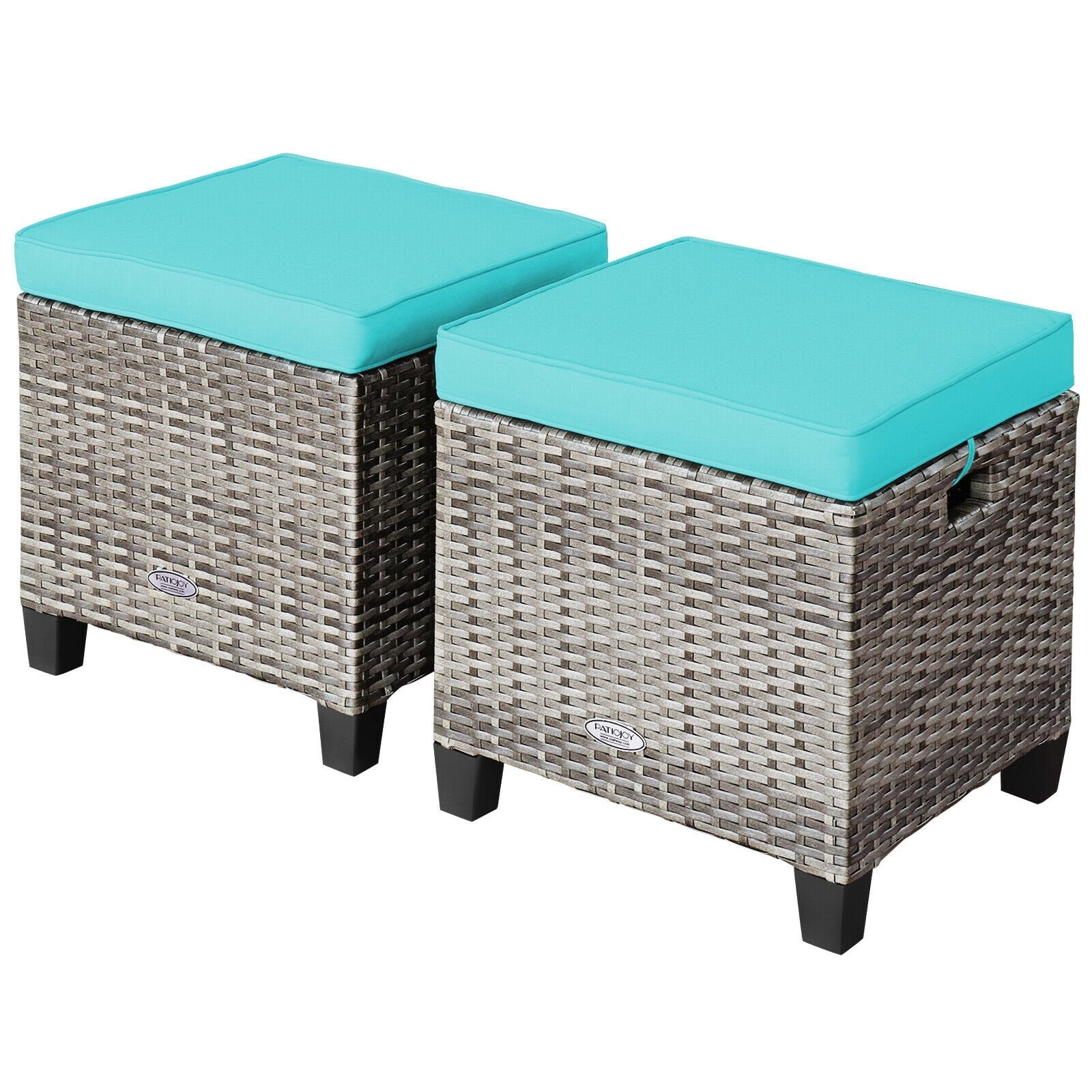 2 Pieces Patio Rattan Ottoman Seat with Removable Cushions-Beige