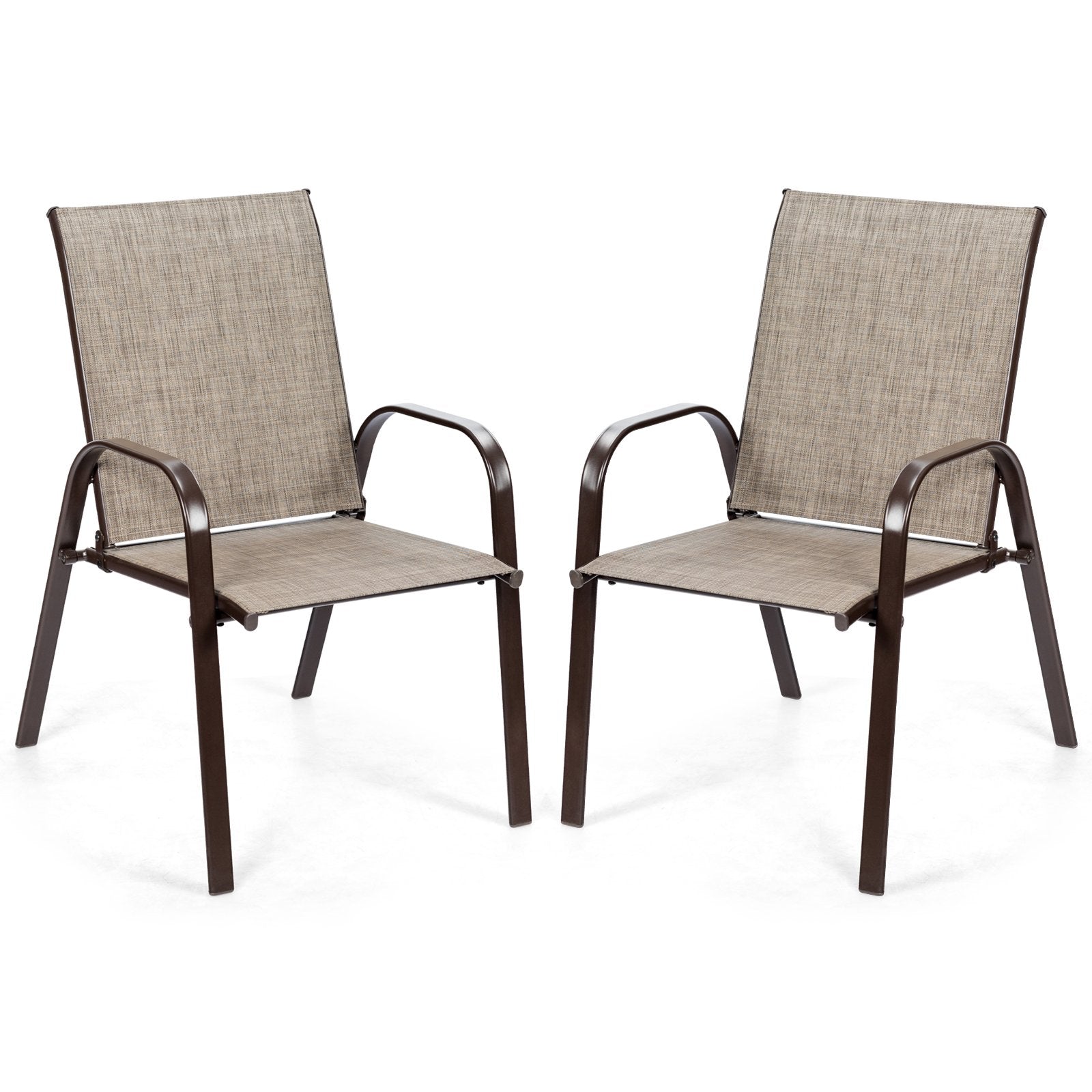2 Pieces Patio Outdoor Dining Chair with Armrest-Beige