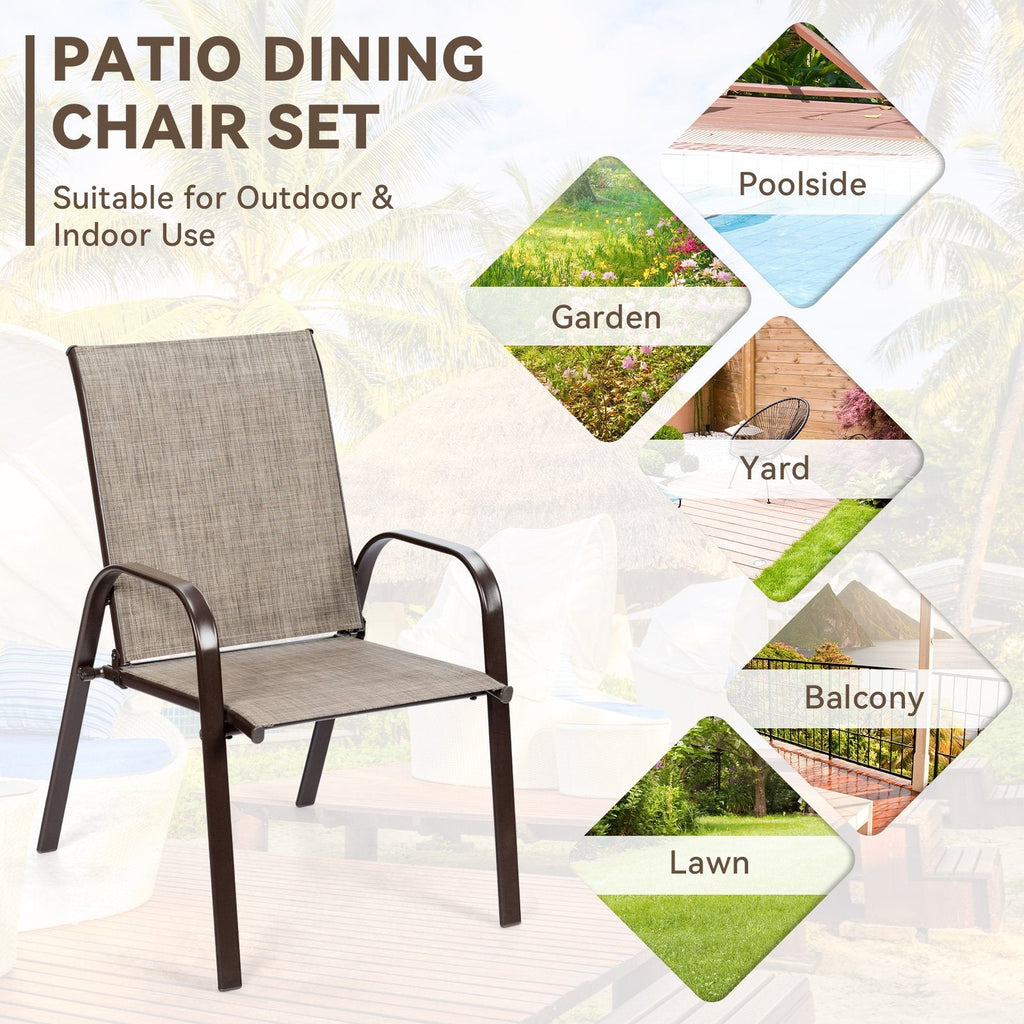 2 Pieces Patio Outdoor Dining Chair with Armrest-Beige