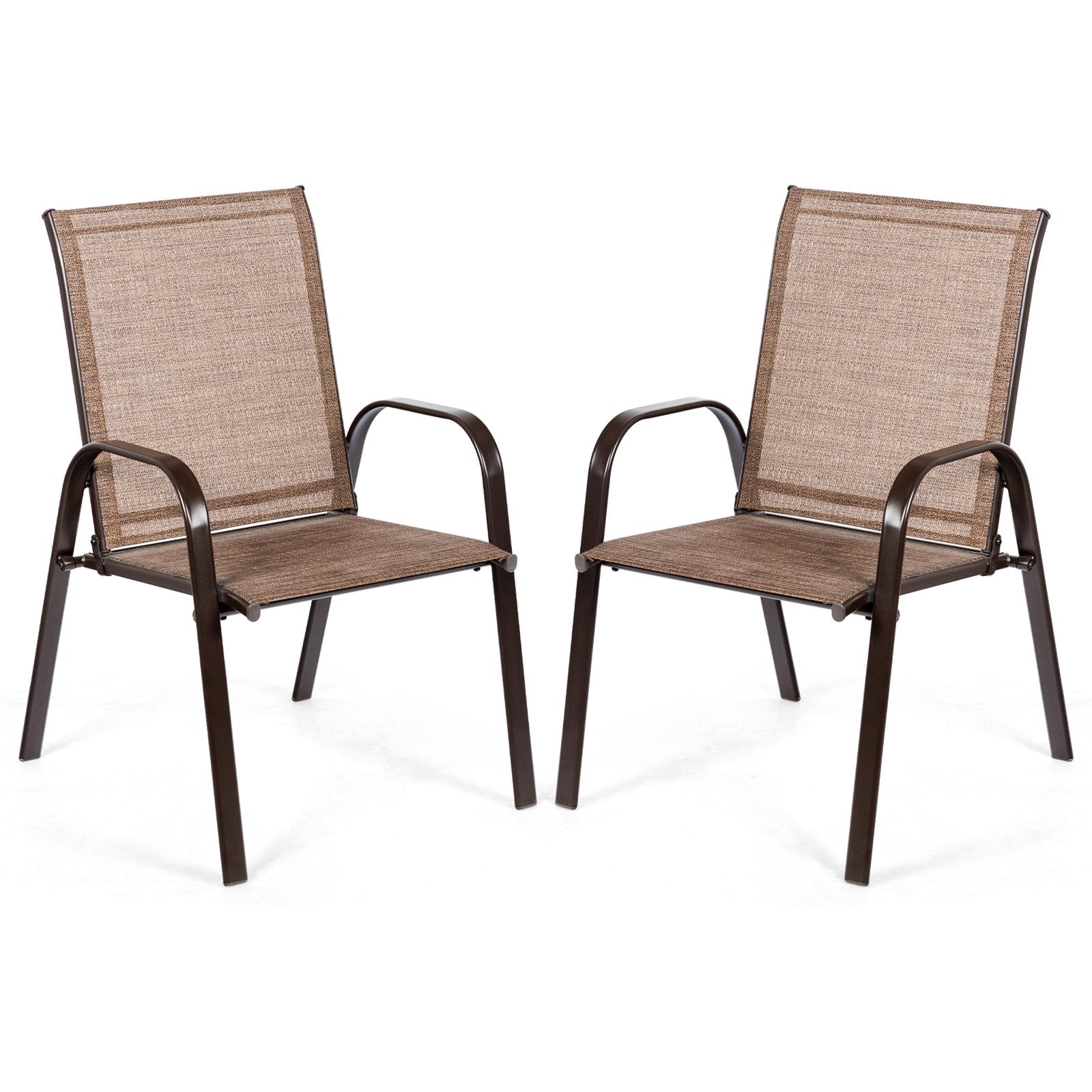 2 Pieces Patio Outdoor Dining Chair with Armrest-Beige