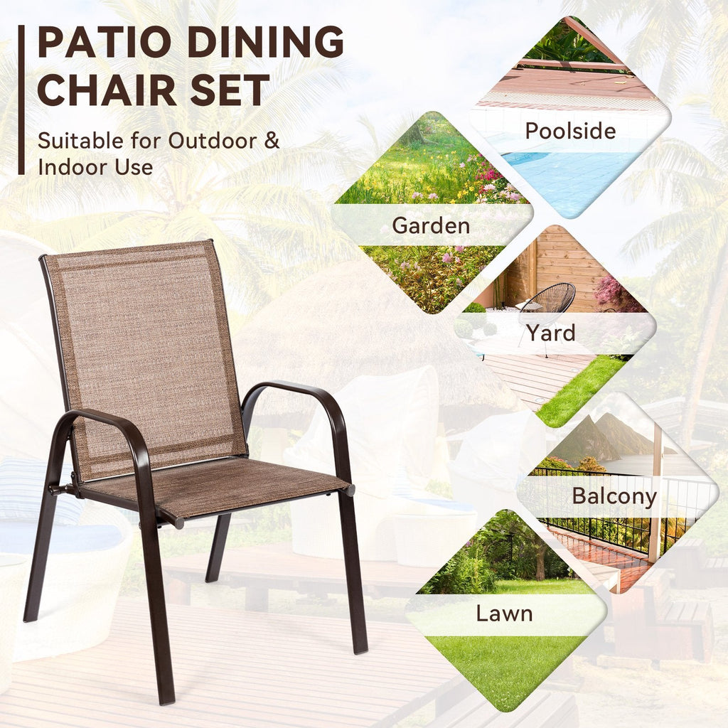 2 Pieces Patio Outdoor Dining Chair with Armrest-Beige