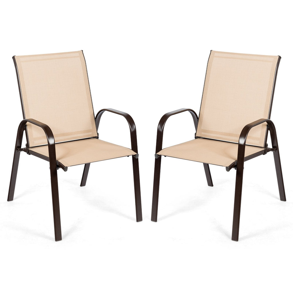2 Pieces Patio Outdoor Dining Chair with Armrest-Beige