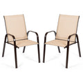 2 Pieces Patio Outdoor Dining Chair with Armrest-Beige