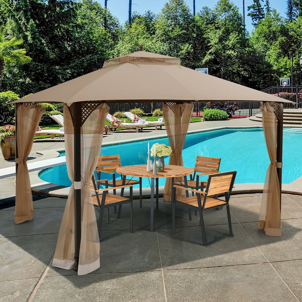 12’ x 10’Outdoor Double Top Patio Gazebo-Beige
