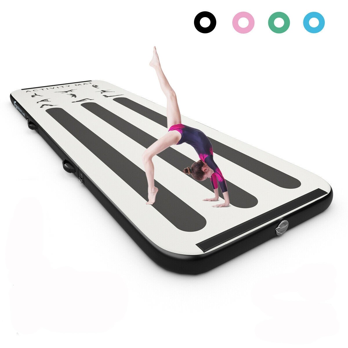 10 Feet Inflatable Gymnastics Tumbling Mat with Pump-Black