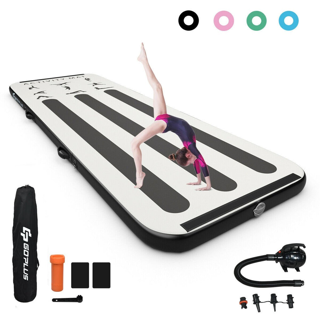 10 Feet Inflatable Gymnastics Tumbling Mat with Pump-Black