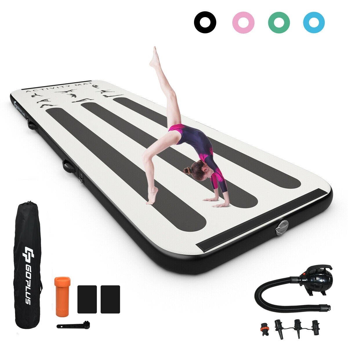 10 Feet Inflatable Gymnastics Tumbling Mat with Pump-Black