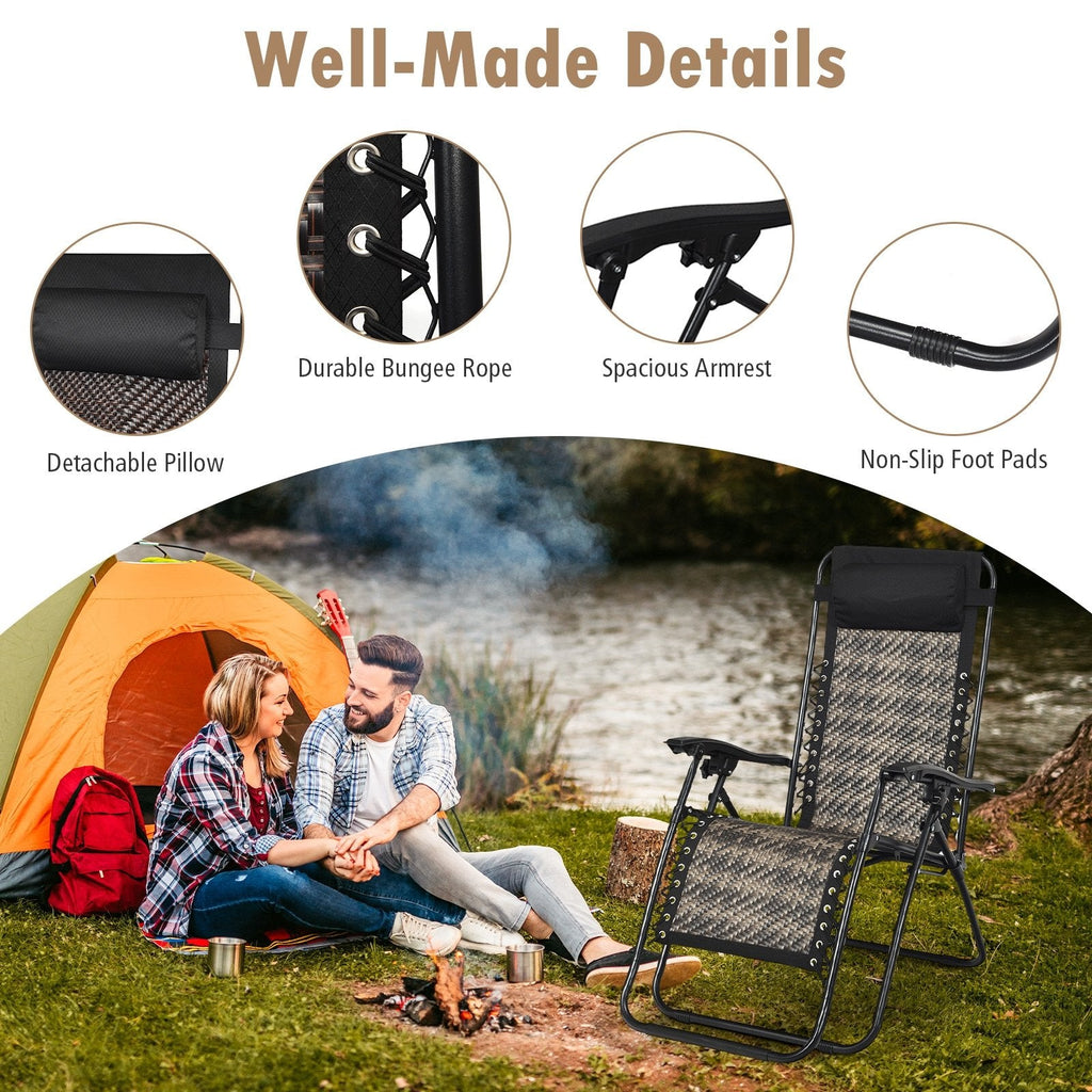 2 Pieces Folding Patio Rattan Zero Gravity Lounge Chair-Brown