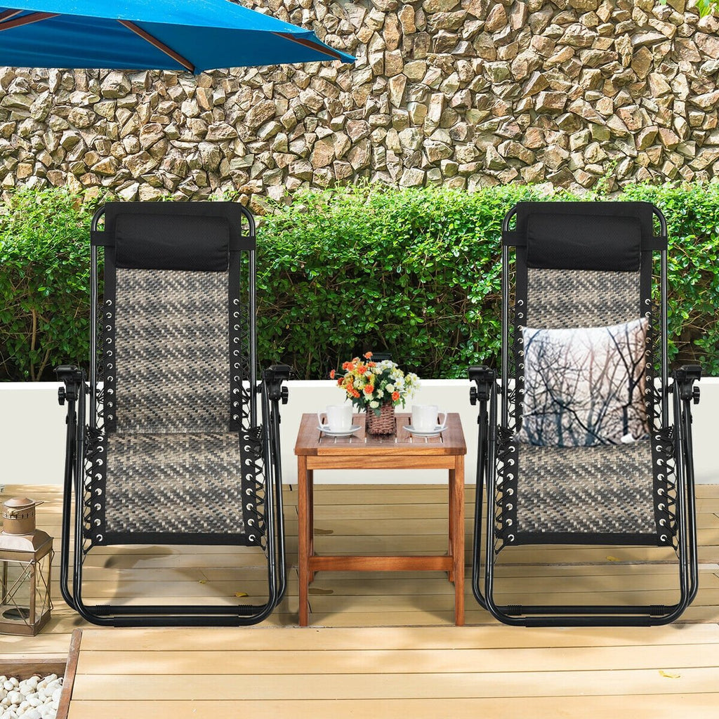 2 Pieces Folding Patio Rattan Zero Gravity Lounge Chair-Brown