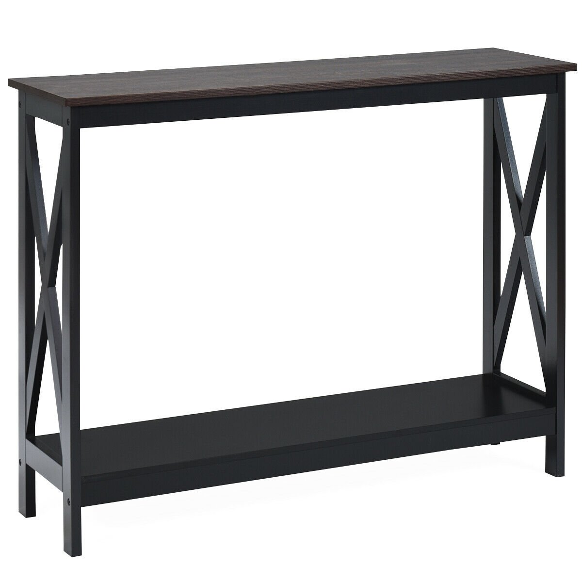 2-Tier Console X-Design Sofa Side Accent Table-Black