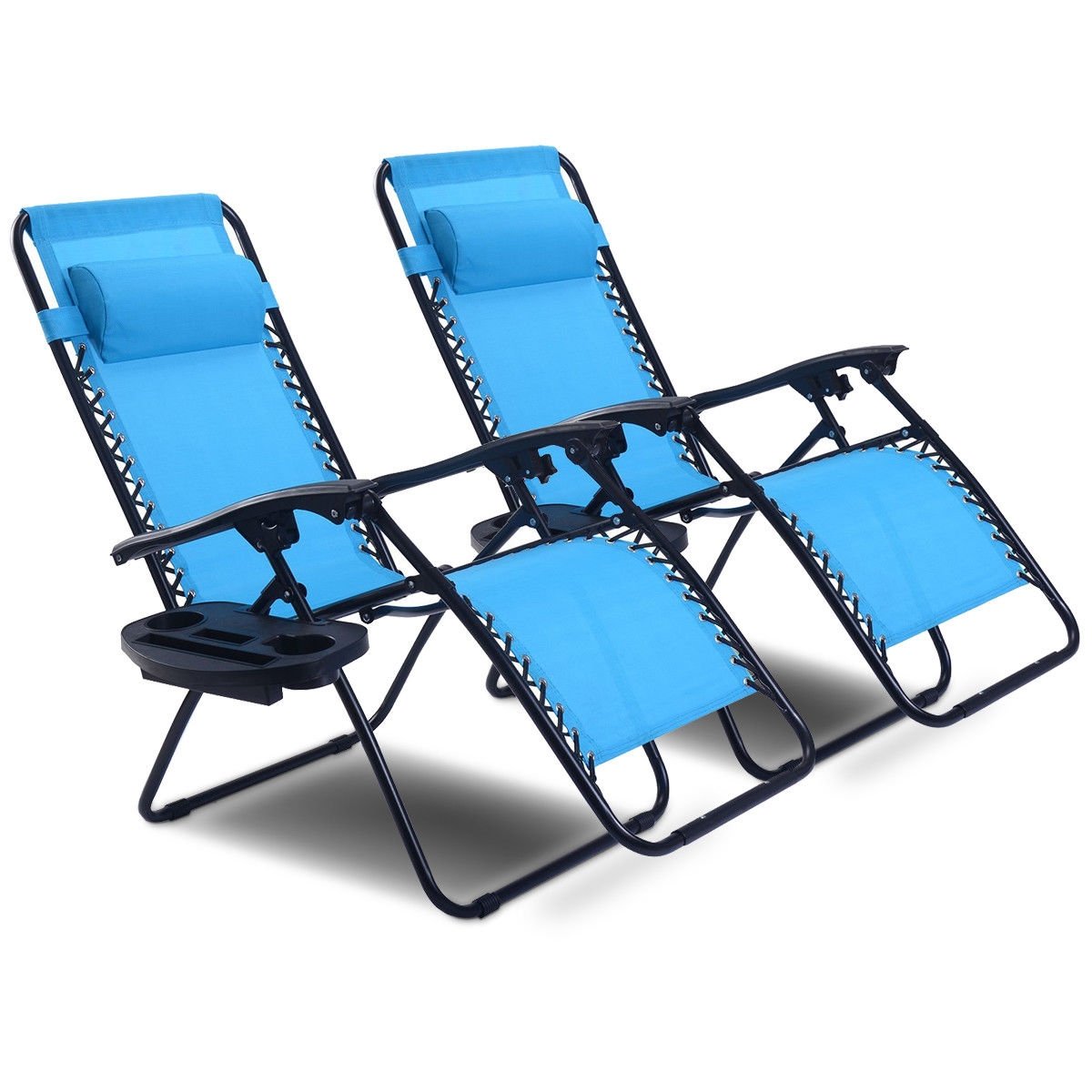 2 Pieces Folding Lounge Chair with Zero Gravity - Beige