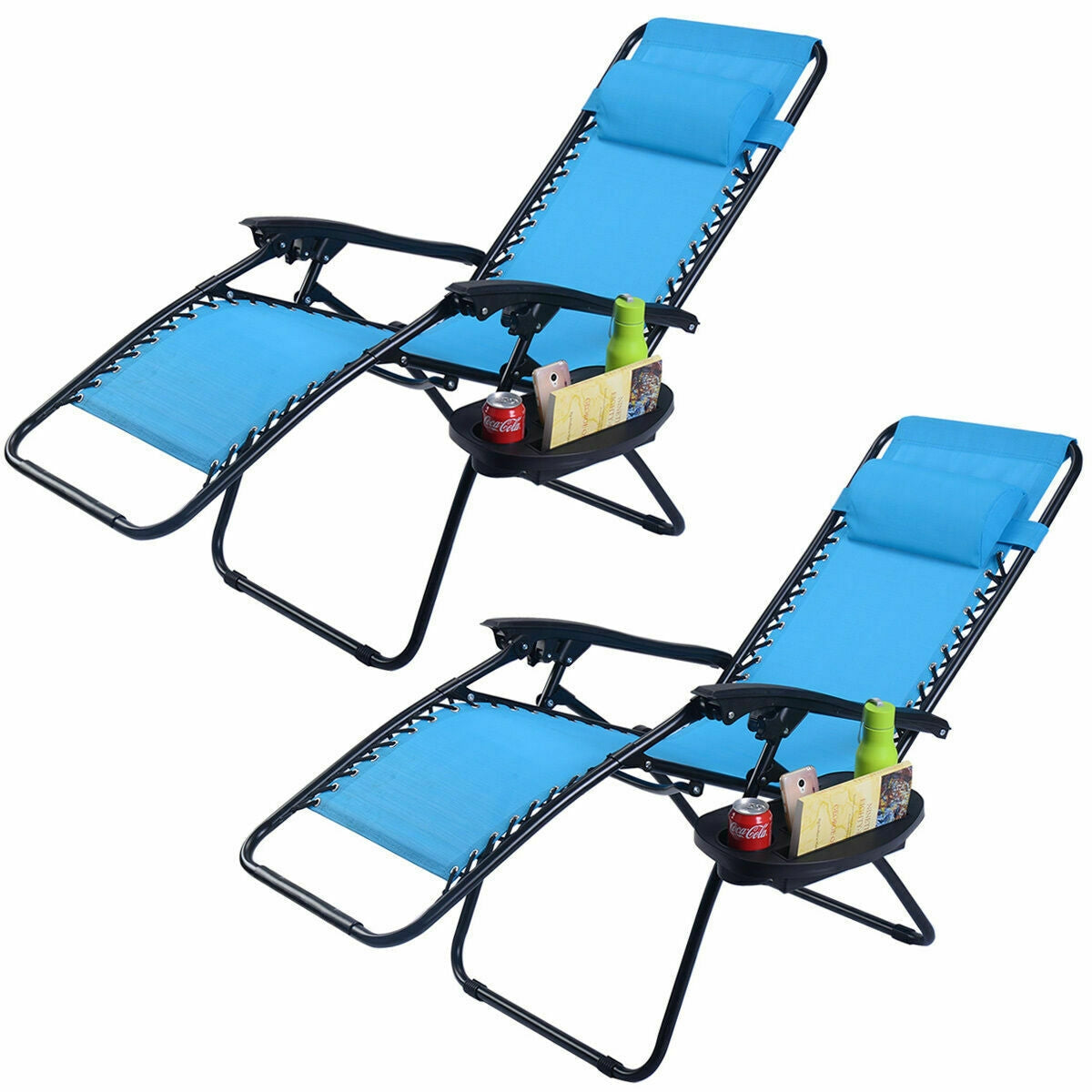 2 Pieces Folding Lounge Chair with Zero Gravity - Beige