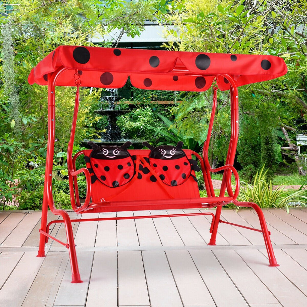 2-Seater Kids Patio Swing with Metal Stand and Adjustable Canopy-Bule