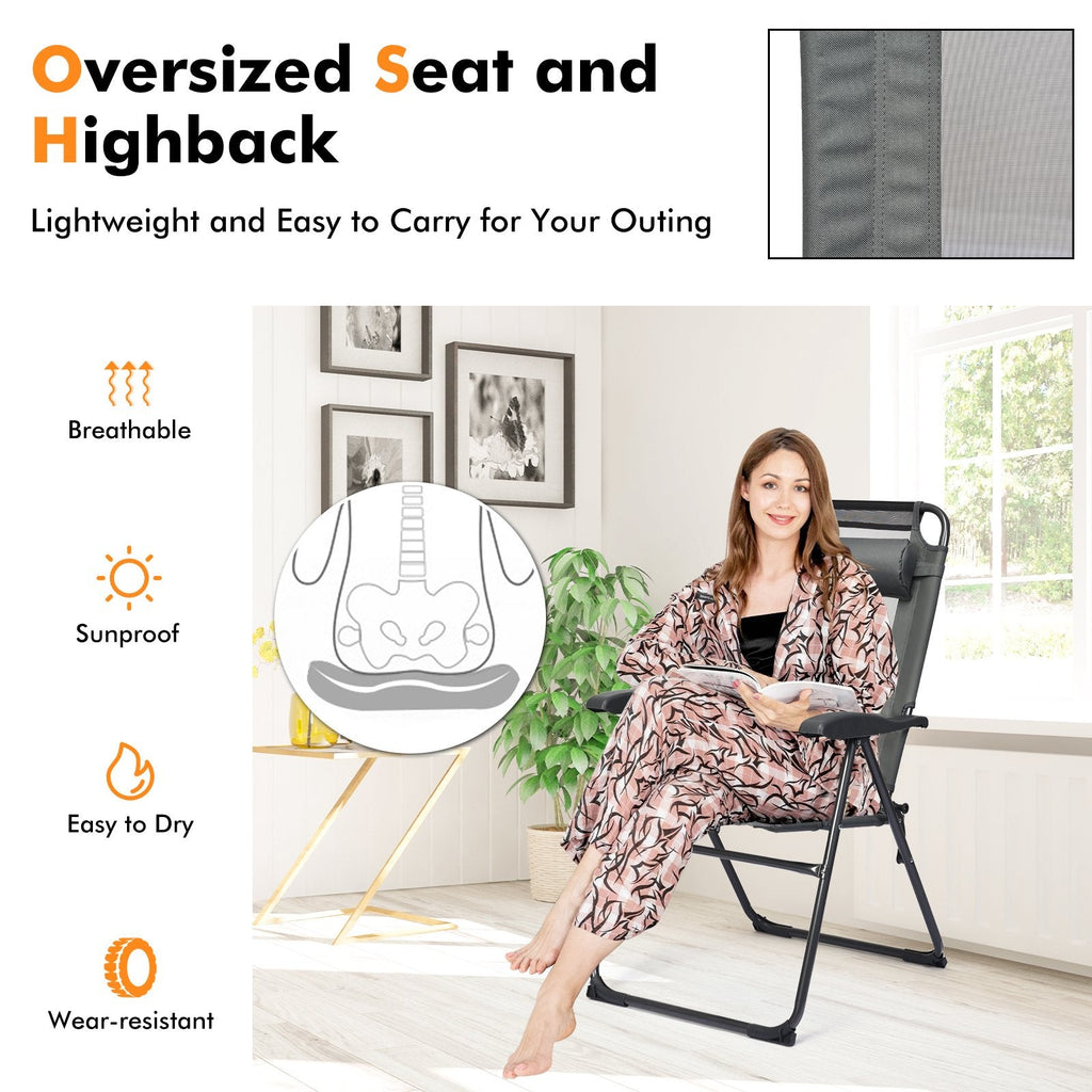 2 Pieces Patio Adjustable Folding Recliner Chairs with 7 Level Adjustable Backrest-Black