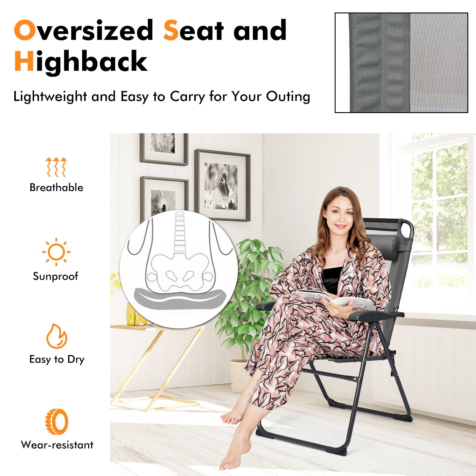 2 Pieces Patio Adjustable Folding Recliner Chairs with 7 Level Adjustable Backrest-Black