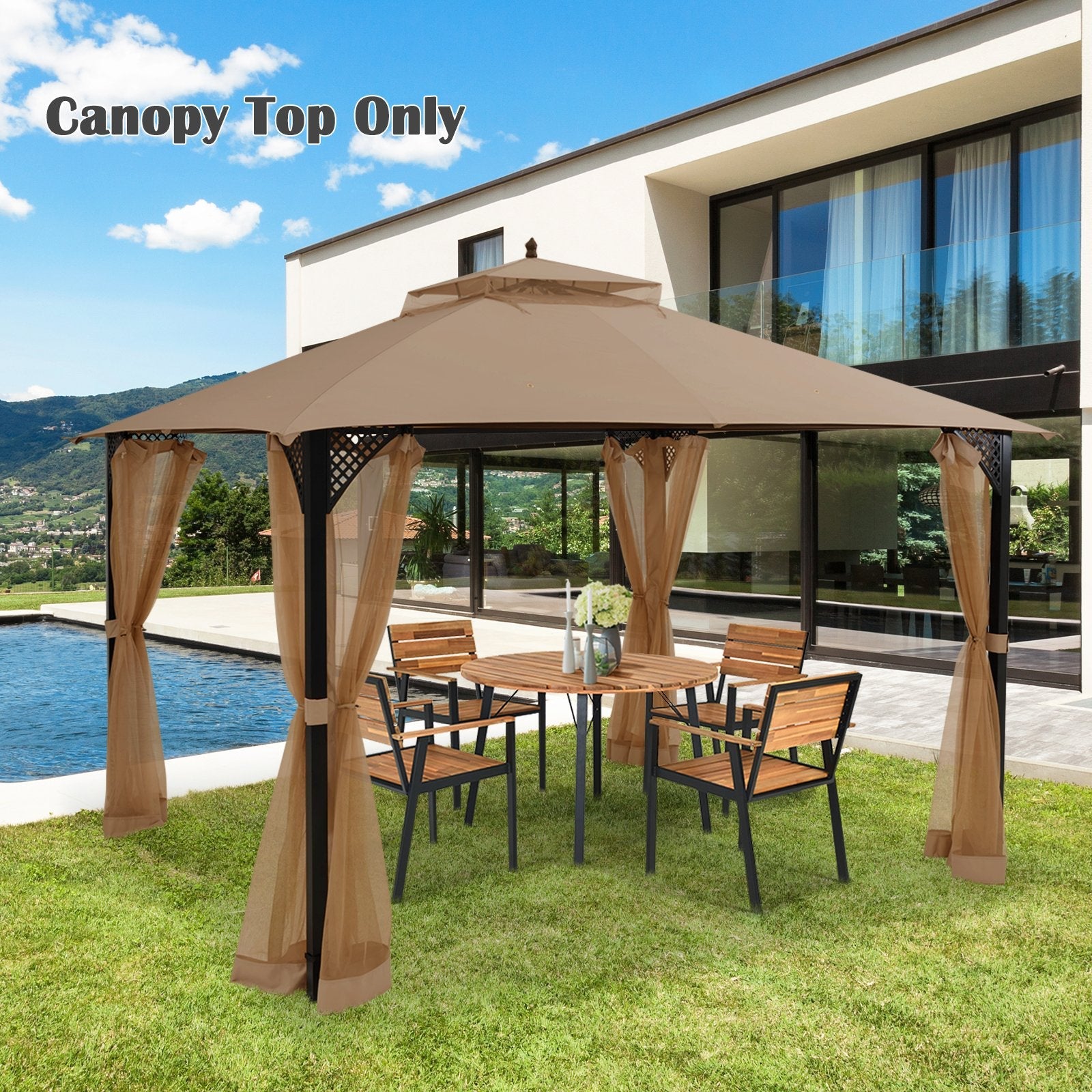 10 x 12 Feet Gazebo Replacement Top with Air Vent and Drainage Holes-Beige