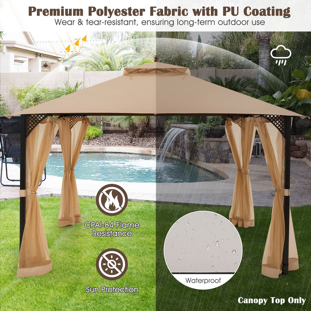 10 x 12 Feet Gazebo Replacement Top with Air Vent and Drainage Holes-Beige