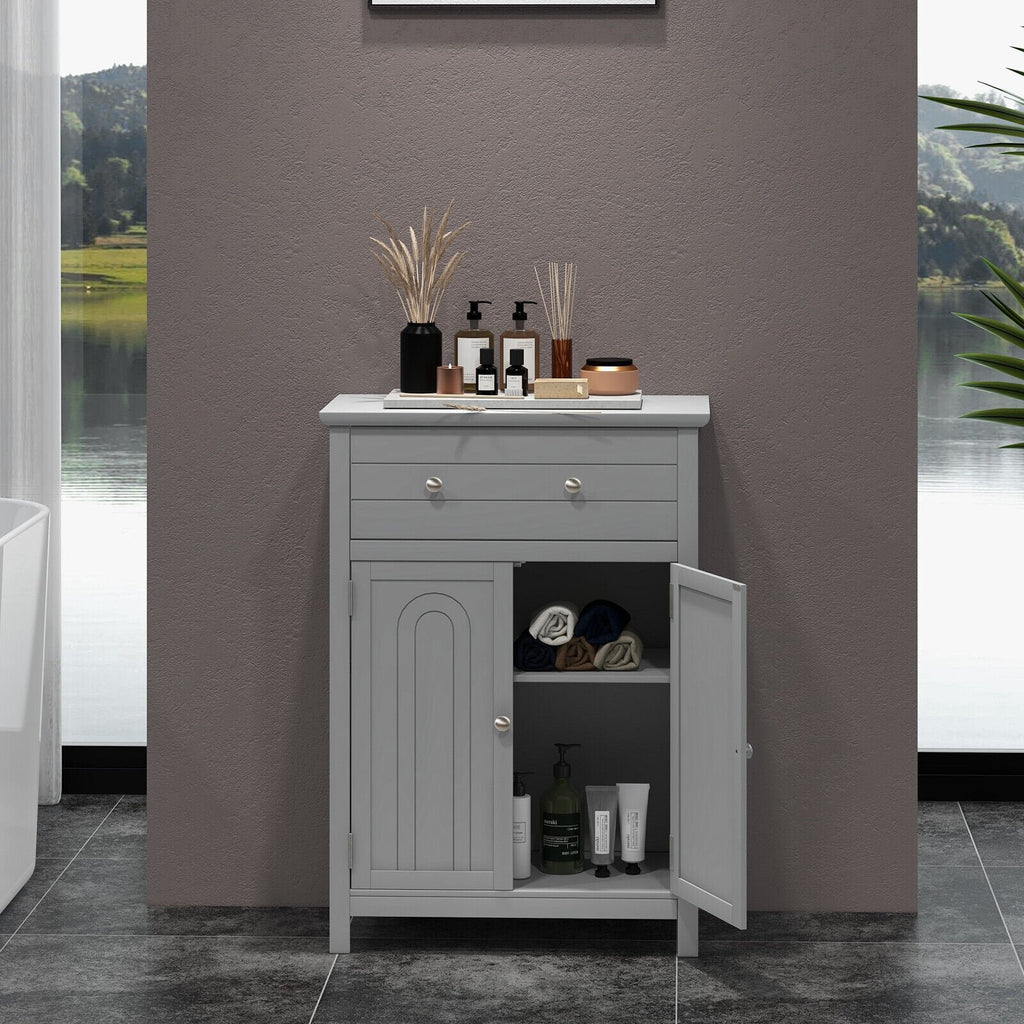 2-Door Freestanding Bathroom Cabinet with Drawer and Adjustable Shelf-Black