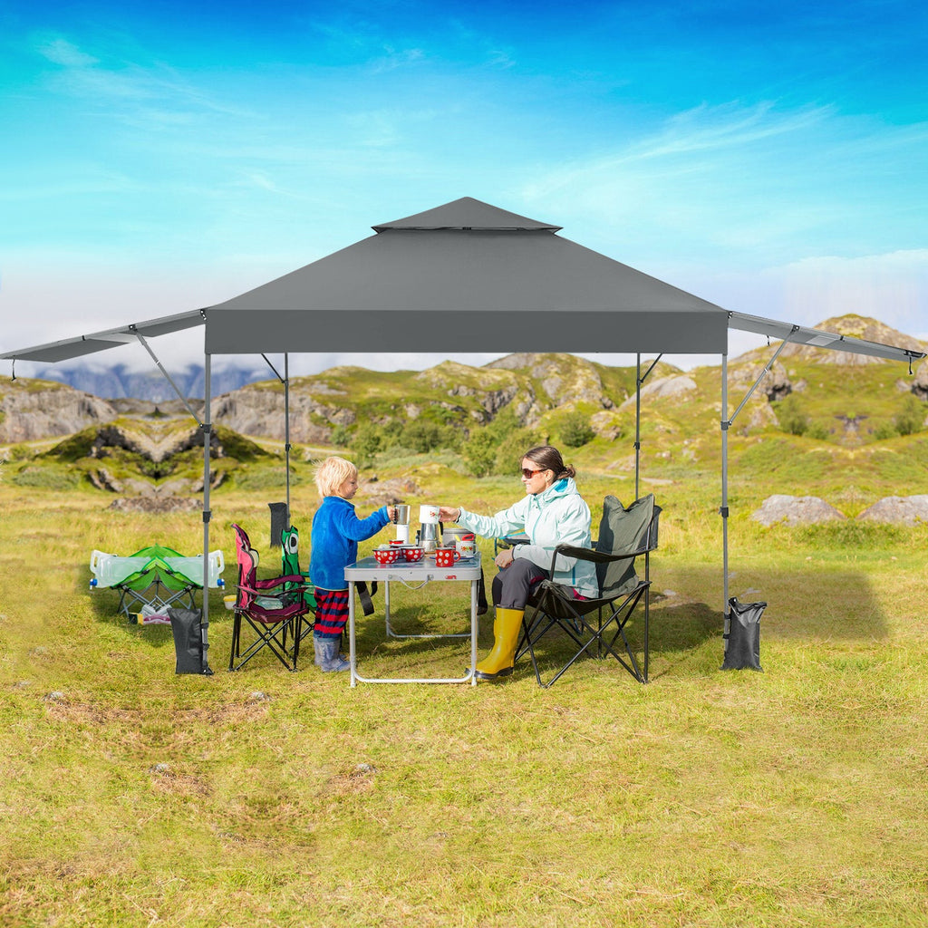10 x 17.6 Feet Outdoor Instant Pop-up Canopy Tent with Dual Half Awnings-Black