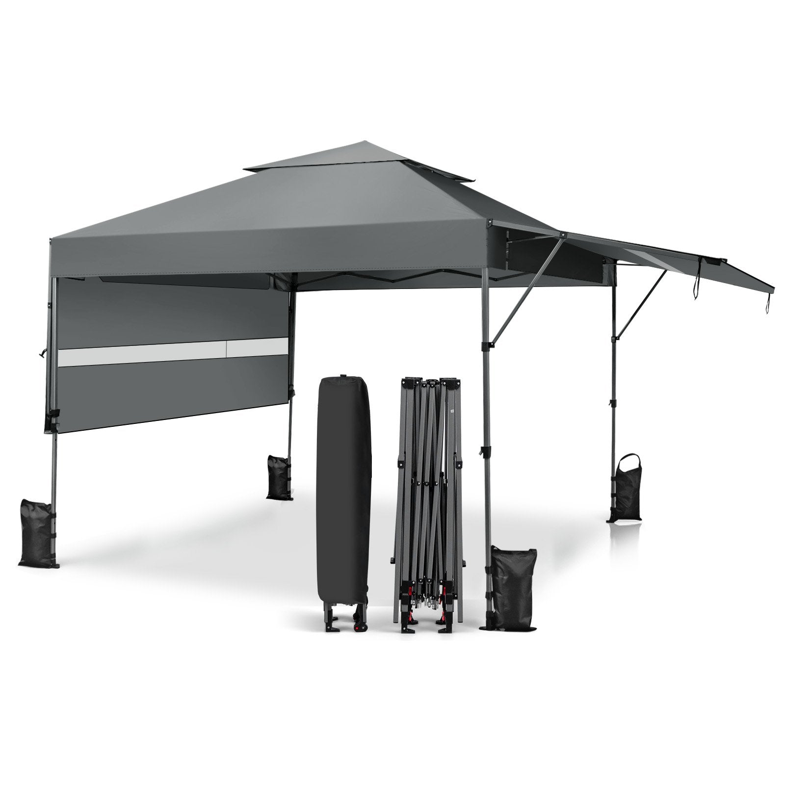 10 x 17.6 Feet Outdoor Instant Pop-up Canopy Tent with Dual Half Awnings-Black